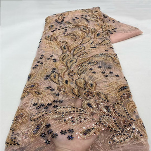 Tessuti in Pizzo con Paillettes e Perline di Alta Qualità Nigeriana, Delicato Pizzo per Abiti <span class=keywords><strong>da</strong></span> <span class=keywords><strong>Sposa</strong></span> e <span class=keywords><strong>da</strong></span> Cerimonia - Product Image 3