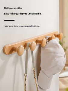 Porte-manteau mural en bois, crochet de porte sans perçage, salle de bain, chambre à coucher, entrée, montage auto-adhésif, multifonctionnel, moderne, étagère de rangement - Product Image 3