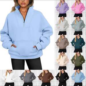 Sudadera con capucha de forro polar para mujer OEM, con cremallera, cuello alto, corte holgado, para otoño e invierno, ropa de calle, con logo serigrafiado. - Product Image 3