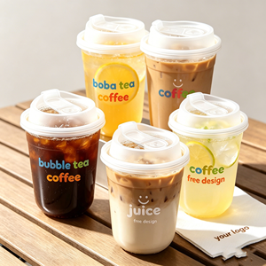 แก้วพลาสติกใสทรงสูงแบบใช้แล้วทิ้ง ขนาด 12 ออนซ์ 480 มล. 700 มล. สำหรับใส่ชาไข่มุก พร้อมฝาปิด  แบบมีโลโก้สั่งทำพิเศษ  วัสดุ PET และ PP - Product Image 1