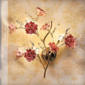 Lampada da parete in cristallo moderno ceramica creatività calda con fiori da soggiorno camera da letto per ragazza Villa LED <span class=keywords><strong>luce</strong></span> da comodino - Product Image 2