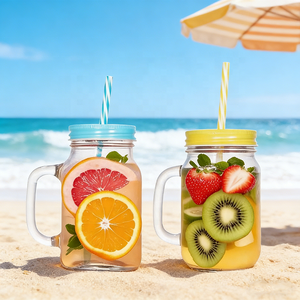 Bocaux <span class=keywords><strong>en</strong></span> verre personnalisés <span class=keywords><strong>de</strong></span> haute qualité, prix d'usine, bouteilles <span class=keywords><strong>de</strong></span> boisson, bocaux à confiture transparents <span class=keywords><strong>de</strong></span> qualité alimentaire avec couvercle et poignée - Product Image 6