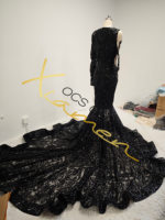 Ocstrade Luxueuse robe de soirée sirène à une manche en strass noir avec longue traîne complexe-parfaite pour les événements sur tapis rouge