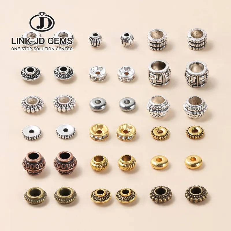 JD GEMS Copper Alloy Gold Silver Plated Spacer Beads Ball Crimp End Beads Stopper For Diy Jewelry Making Findings