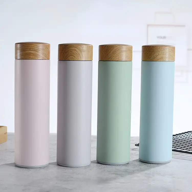 Benutzer definierte Sport wieder verwendbare isolierte Holz wasser flaschen Thermo-Trink flasche Edelstahl-Wasser flaschen mit Holzdeckel