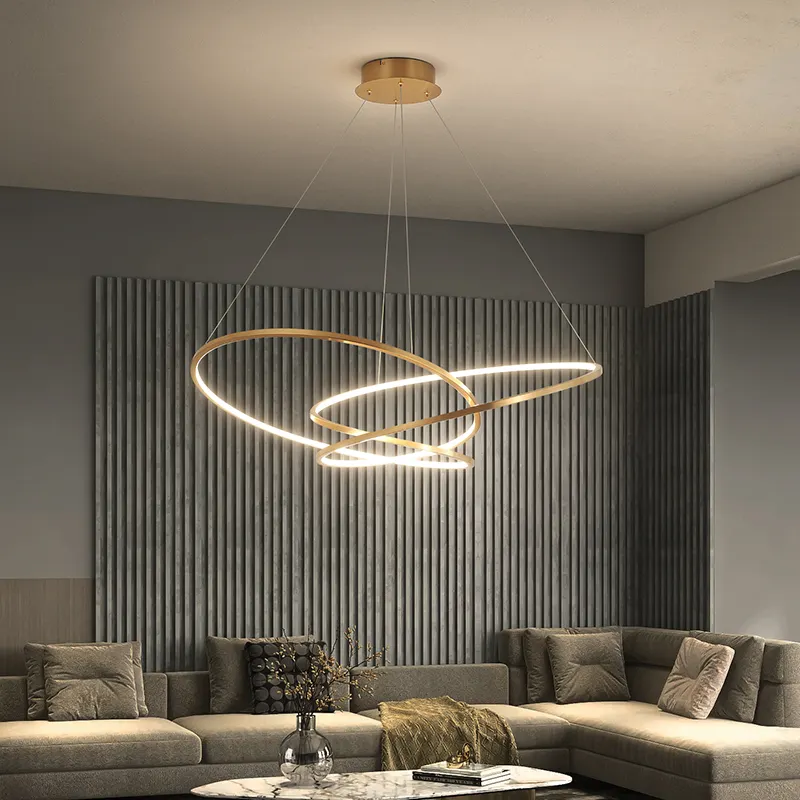 Plafonnier led suspendu composé d'anneaux lumineux, design nordique moderne, luminaire décoratif d'intérieur, idéal pour un salon