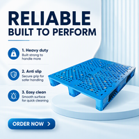 Palette Euro empilable à neuf pattes en plastique HDPE, simple face, perforée pour ventilation, pour entrepôt industriel, petite taille
