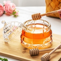 Contenedores de almacenamiento de azúcar de jarabe de mermelada de especias cónicas transparentes para cocina, tarro dispensador de miel transparente con cucharón de madera