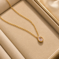 Collier pendentif en acier inoxydable pour femme, plaqué or 18 carats, avec zircon cubique, chaîne goutte, ne ternit pas, personnalisable OEM