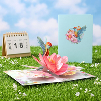 Carte de vœux 3D sculptée en papier Colibri Fleur pour la Saint-Valentin, le Ramadan, Noël, et les messages d'anniversaire