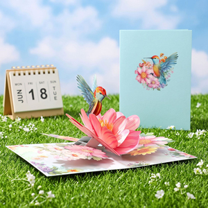 Biglietto d'Auguri 3D con Colibrì e Fiori per San Valentino, Ramadan, Natale, Regalo <span class=keywords><strong>di</strong></span> Carta Scultorea per Auguri <span class=keywords><strong>di</strong></span> <span class=keywords><strong>Compleanno</strong></span> e Messaggi - Product Image 3