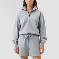 Ensemble de survêtement tendance pour femme, personnalisé avec logo, couleur unie, épais, avec sweat-shirt court à cordon de serrage, idéal pour l'hiver et la mode décontractée.