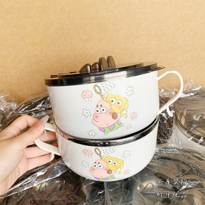 Tazón de Acero Inoxidable para Fideos Instantáneos con Tapa, Diseño de Dibujos Animados, Gran Capacidad, Hermético, Apto para Microondas, para Estudiantes, Oficina y Hogar - Product Image 2