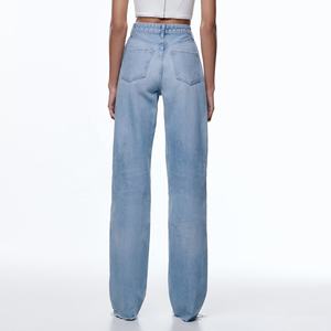 <span class=keywords><strong>Jeans</strong></span> <span class=keywords><strong>boyfriend</strong></span> dritti da donna in denim a vita alta personalizzati in cina - Product Image 2