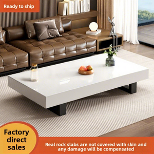 Mesa de Centro Moderna de Estilo Italiano con Marco de Madera Minimalista de Lujo, con Tapa de Mármol y Almacenamiento para Salas de Estar Pequeñas - Product Image 2