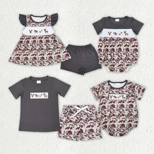 Ropa al por Mayor para Niños y Niñas, Conjuntos de Hermanos, Lindos Bordados de Perros Cazadores de <span class=keywords><strong>Reno</strong></span>, Ropa de Verano para Niños - Product Image 1