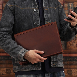 Sac à documents en cuir Crazy Horse, dossier A4 avec fermeture éclair, organisateur de fichiers de bureau en cuir véritable, étui multifonctionnel - Product Image 2