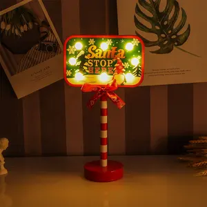 Christmas Wood Series LED Decorative Lights Ambient Table Lamp STOP Road Sign Battery Home Holiday Store Window Decoration