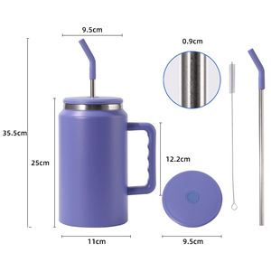 Gobelet à café portable <span class=keywords><strong>de</strong></span> 50 oz en acier inoxydable 304 à double paroi isolé sous vide avec poignée et paille, thermos - Product Image 1