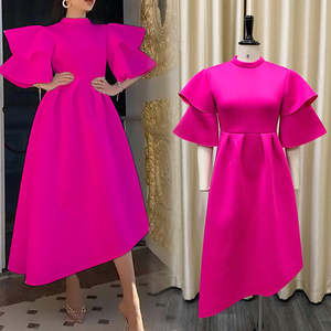 ชุดเดรสสำหรับงานปาร์ตี้ S-5XL สง่างามสำหรับผู้หญิงชุดเดรสแขนยาวทรงใบ<span class=keywords><strong>บัว</strong></span>คู่สีทึบเดรสไซส์ใหญ่พิเศษ - Product Image 3