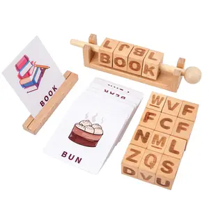 Learning Kids Creative Flash Cards English Words Learning Cards Wooden Cube Building Blocks Early Education Learning Toys