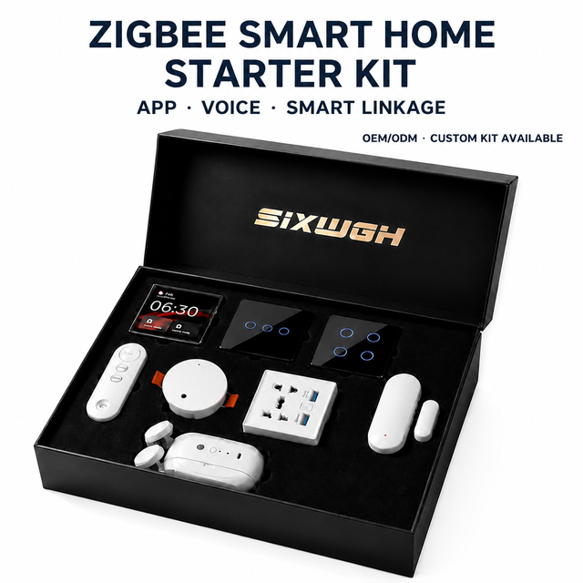 SIXWGH Wholesale Zigbee 3.0 Smart Home Starter Kit Tuya Smart Life Central Control Screen Wall Switch Sensor Project Solution