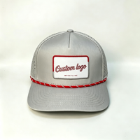 Casquette de baseball et de golf 5 panneaux en gros, polyester imperméable, casquette de sport tendance avec patch tissé personnalisé et cordon