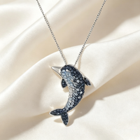 Collier pendentif en argent 925 plaqué rhodium avec micro-incrustation, design dauphin en cristal, tendance, pour femmes