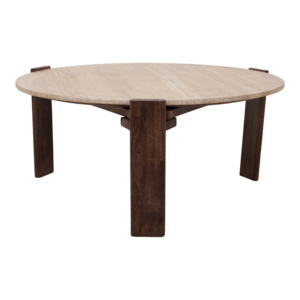 Tavolino da Caffè Rotondo in Travertino, Arredamento Moderno con Piano in Pietra per Soggiorno e Patio - Product Image 1