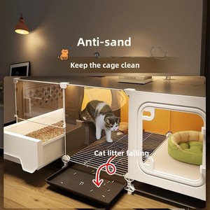 Litière pour chat tout-en-un en tissu, design compact et peu encombrant avec poulies, pour usage domestique, armoire pour chat <span class=keywords><strong>de</strong></span> style villa d'intérieur - Product Image 3