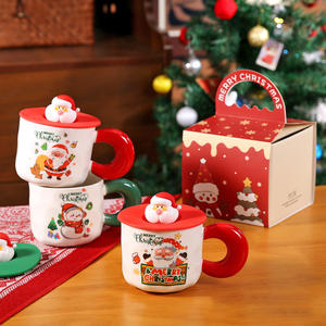 Excellent <span class=keywords><strong>Prix</strong></span> Tasse à Café en Céramique et Porcelaine Mignonne de Noël 400 ml, Cadeau, Mugs de Noël en Céramique Rouge Vert Cartoon avec Couvercle Père Noël - Product Image 2