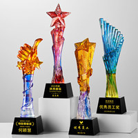 Placa de Premio Personalizada con Grabado Láser, Diseño de Alas de Ángel y Estrella de Cinco Puntas, Cristal Rojo, Azul y Ámbar, Resistente al Agua, para Campeones