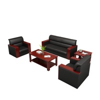 Ensemble canapé et table basse en cuir pour bureau, nouveau style chinois, structure en bois, mousse à densité moyenne, minimaliste, usage commercial