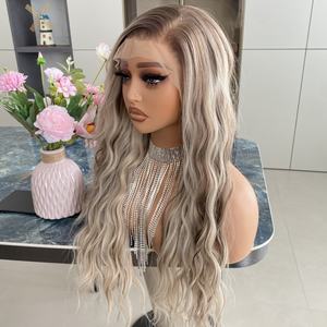 Long Life High Quality <b>Synthetic</b> Hairpieces 13x4 22Inch Transparent Lace Front <b>Wig</b> Ash Blonde Long Heat Resistant - Product Image 5