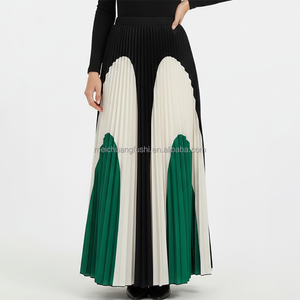 Kadınlar için Özel Çok Renkli Bloklu Moda Şık <span class=keywords><strong>Maxi</strong></span> Pileli Etek - Product Image 1