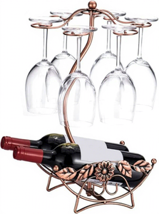 Antique <b>Metal</b> Wine <b>Rack</b> With 5 Glass Holder And Bottle Storage For Home Display - Product Image 5