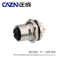 Enchufe de Metal hembra montado en la parte trasera/frontal M12, 8 pines, tornillo de bloqueo codificado en X, M16 * 1,5, receptáculo de soldadura/PCB