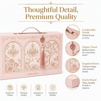 Boîte cadeau de luxe rose personnalisée avec logo, en carton rigide, style vintage, avec pompon en forme de chandelier, vente en gros
