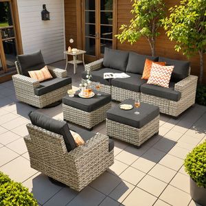Canapé de <span class=keywords><strong>jardin</strong></span> en rotin moderne imperméable avec coussins pour balcon, <span class=keywords><strong>salon</strong></span>, patio, cour - Product Image 6