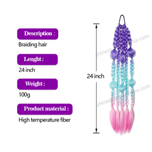 Extensiones de Cabello Sintético Hechas a Mano de 24 Pulgadas, Estilo Ombre, Trenzadas en Burbujas, Coloridas, con Banda Elástica, Venta al Por Mayor - Product Image 2