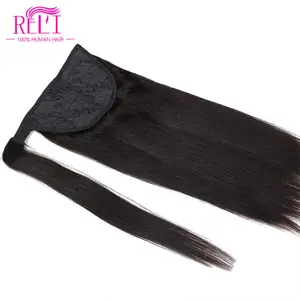 Paardenstaart Uitbreiding Menselijk Haar Clip In Wrap Around Paardenstaart Hair Extension 80G Remy Human Hair Straight 16 "80G # 1B