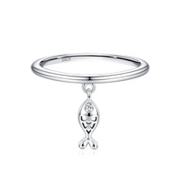 Anillo de Boda Personalizado con Diseño de Pez, en Plata de Ley 925 con Baño de Rodio y Oro de 14K, con Circonita, Colgante de Pez Pequeño