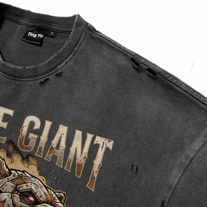 Camisetas de algodón transpirables con efecto desgastado para hombre, estilo oversize, con estampado de calavera steampunk, manga corta, cuello redondo, estilo urbano. - Product Image 3