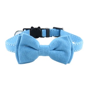 Collier pour chat réglable en velours avec nœud papillon et clochette, couleur unie, mignon, pour petits chats, toutes saisons - Product Image 2