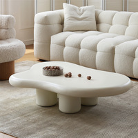 Table basse ATUNUS minimaliste pour salon, gain de place, forme nuage irrégulière abstraite blanche, en bois, unique