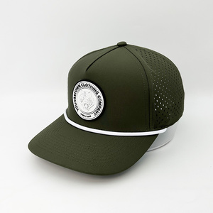 Erkekler kadın <span class=keywords><strong>5</strong></span> <span class=keywords><strong>Panel</strong></span> Polyester Golf şapkaları özel logo dokuma yama Gorras Personalizadas açık spor lazer kesim delik beyzbol kapaklar