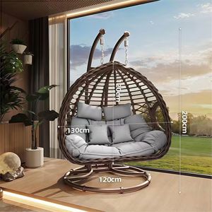 Moderne design hangstoel voor binnen/buiten, metalen rotan stoel, dubbele hangende ei-stoel voor huis of tuin - Product Image 4