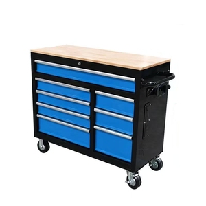 Banc de travail de <span class=keywords><strong>garage</strong></span> personnalisé avec dessus en <span class=keywords><strong>bois</strong></span>, 9 tiroirs, boîte à outils, armoire de rangement portable pour atelier, coffre à outils en métal avec roulettes - Product Image 2