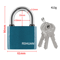Cadenas de fer à noyau en laiton robuste de haute qualité bleu peint coin arrondi Cadeado clé accès anneau en caoutchouc étanche bleu sûr