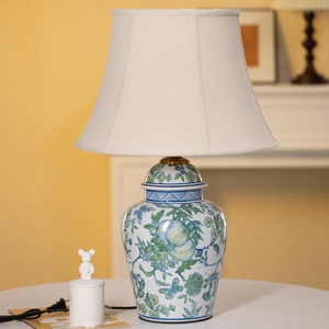 Màu Xanh Lá Cây Sứ Gốm Gừng Jar Đèn Với Vải Bóng Râm Mộc Mạc Đèn Bàn Cho Trang Trí Nội Thất Thân Thiện Với Môi Điện Powered - Product Image 3